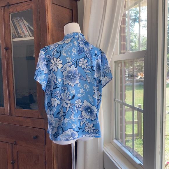 Jones Wear Blue Floral Chiffon Blouse, Size 14 - Picture 4 of 10